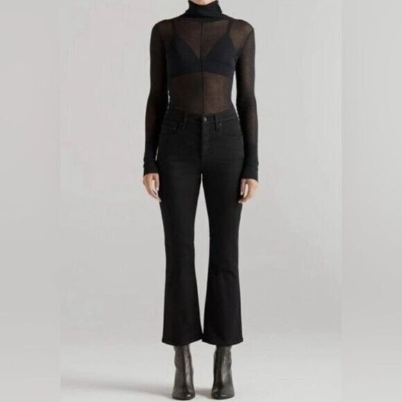 NWT EDWIN Black Cassia Mini Boot Mid Rise Cropped Bootcut Jeans - Size 24 - Picture 1 of 10